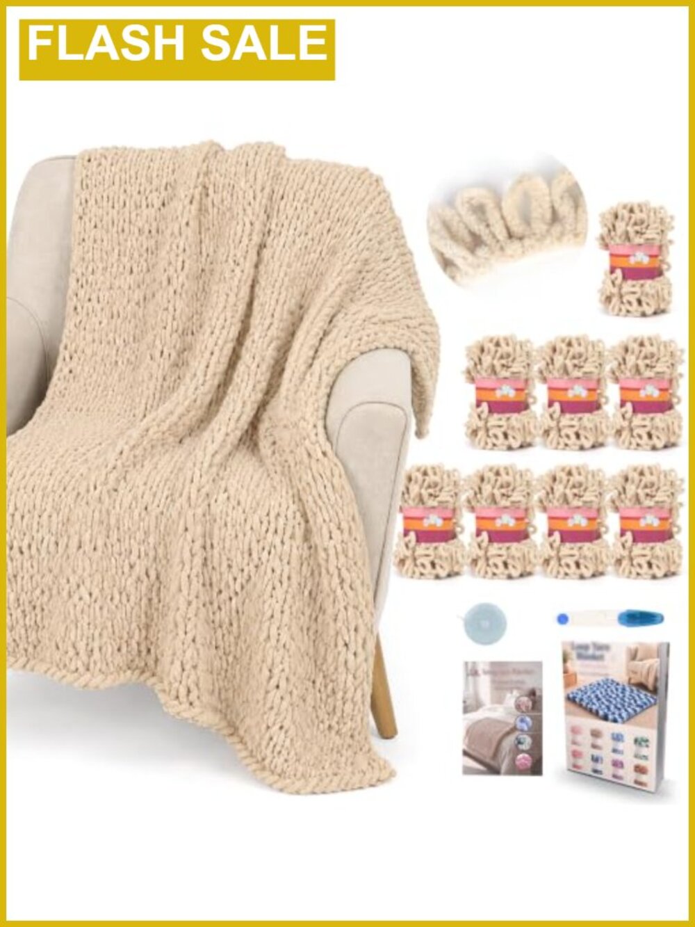 Beginner Loop Yarn Blanket Kit Chenille Polyester Craft No Hooks